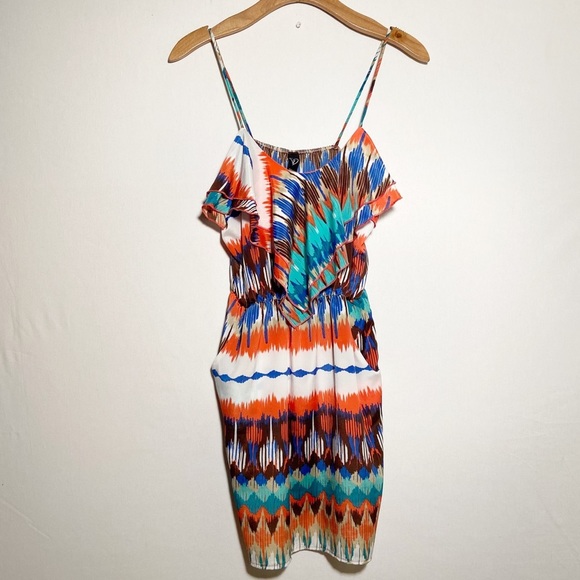 WIndsor Womens Ruffle Front Dress with Pockets Spaghetti Straps - Picture 1 of 8